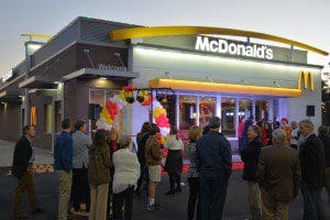 A crowd gathers around the new Montgomery Cross Rd McDonalds. 