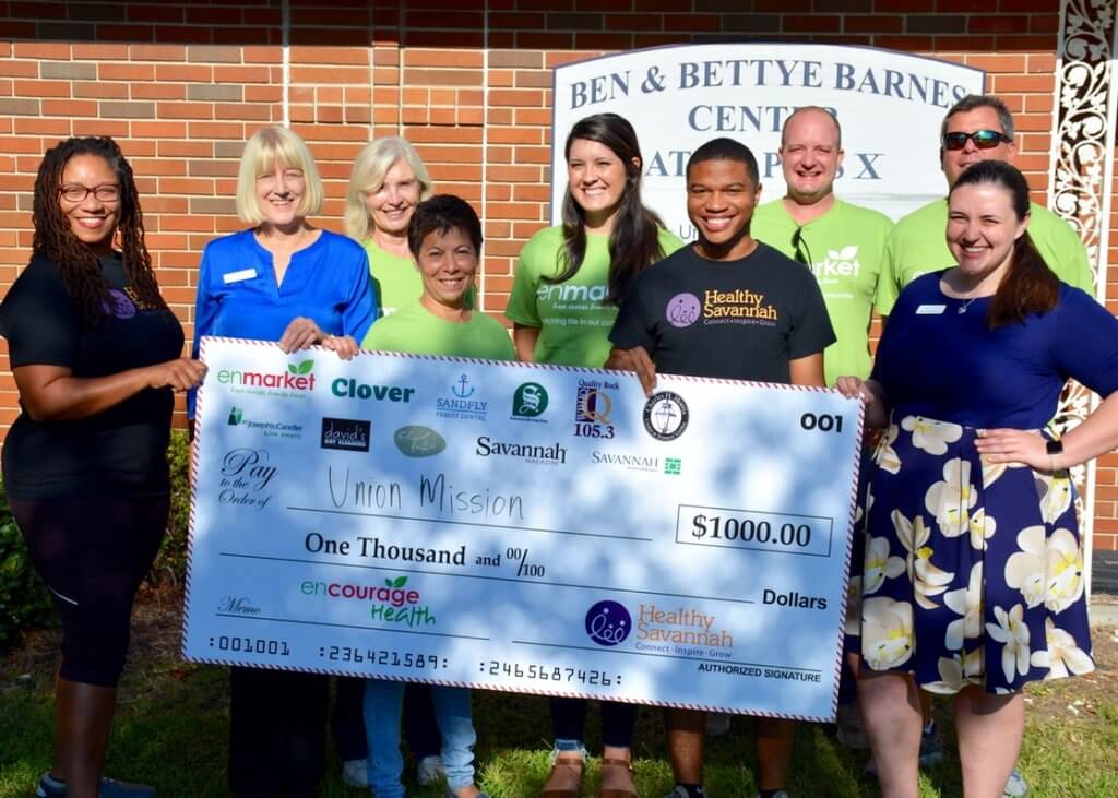 Left to right: Nichele Hoskins of Healthy Savannah, Patricia Youngquist of Union Mission, Marian Moody of Enmarket, Jackie Coleman of Enmarket, Melody McCarthy of Enmarket, Armand Turner of Healthy Savannah, Sean Fatzinger of Enmarket, Pete Keller of Enmarket, Emily Bressler of Union Mission